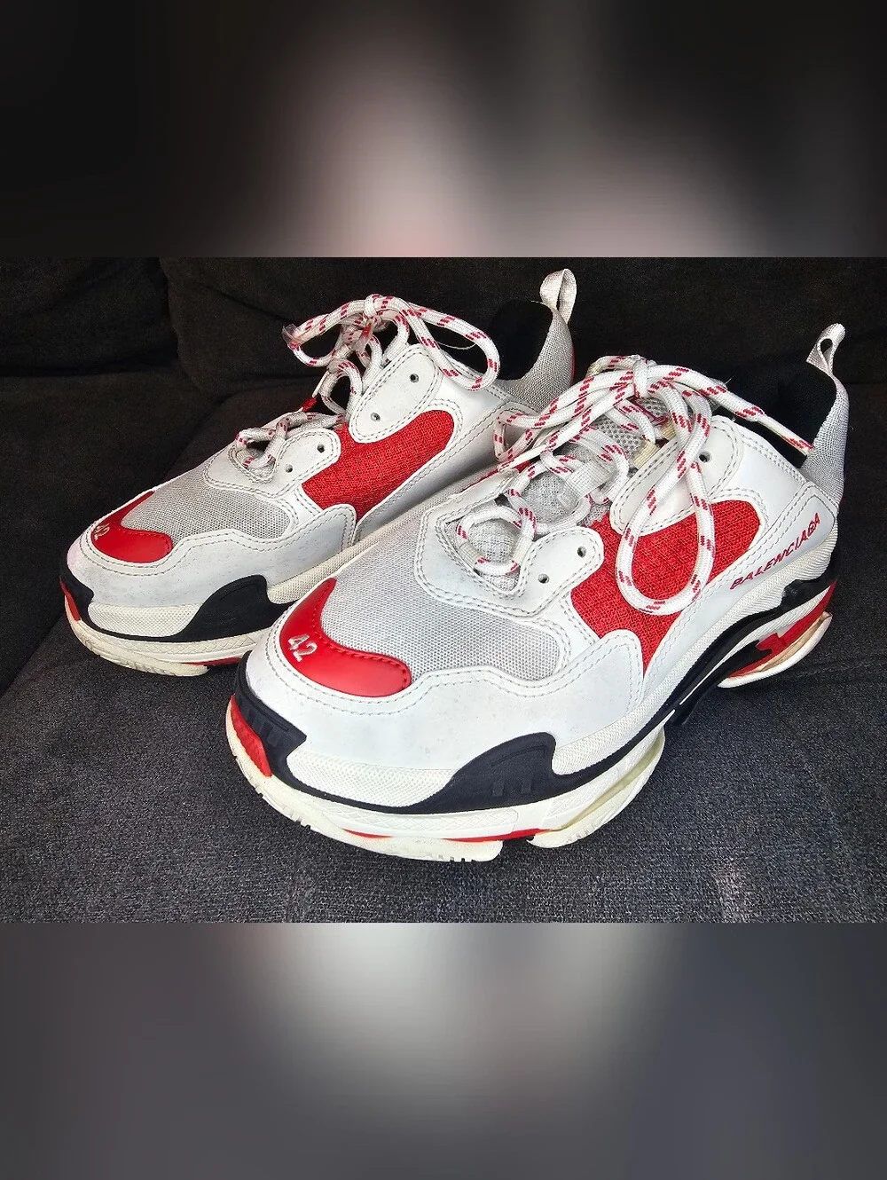 Balenciaga Triple S White Red Black Chunky Sneakers